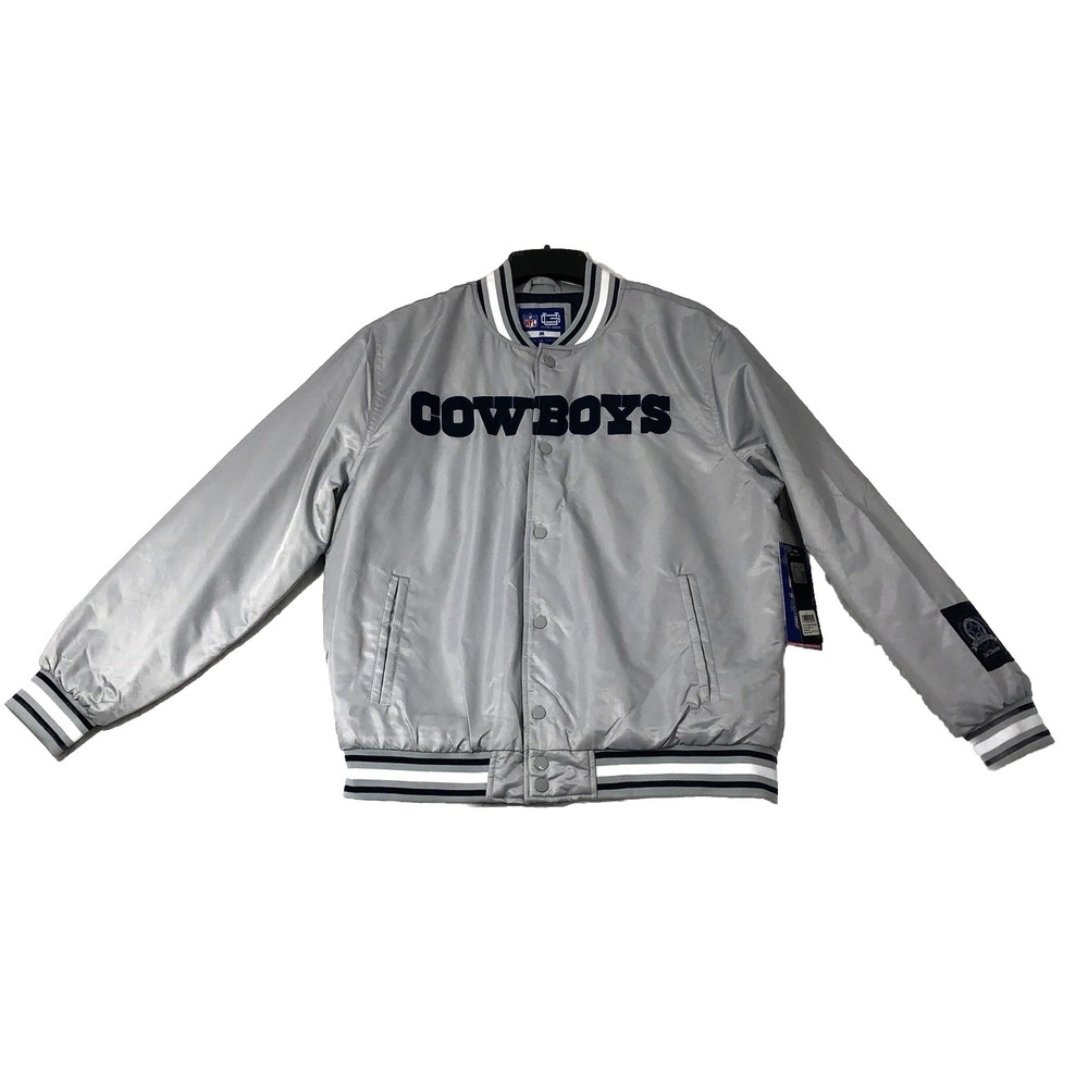 Dallas Cowboys NFL Ultra Game Bomber Jacket Men's Medium Gray Blue Full Snap NEW